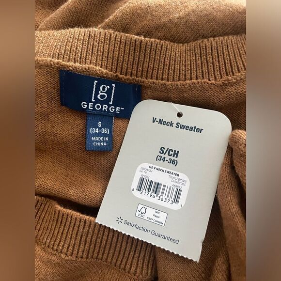 🆕 George Men's V-Neck Longsleeve Sweater - Size Small (34-36) fall brown - Picture 3 of 6